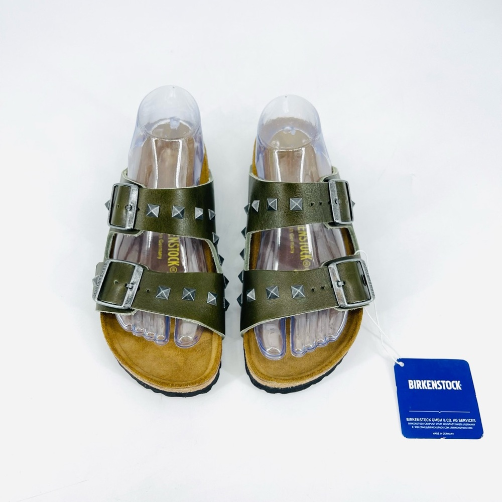 🔥RARE Birkenstock Arizona Stud Rivet Sandal 38 Olive Khaki Green PunkRock Unisex - Picture 3 of 12